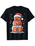 Men's T-Shirt Holiday Cheerful Red Hat With Snowflakes And Bright Orange Snowman