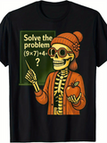Men's T-Shirt Solve The Problem Skeleton Teacher Holding Red Apple