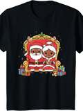 Men's T-Shirt Joyful Holiday Night Colorful Gifts With Santa Claus And Mrs Claus