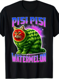 Men's T-Shirt Pisi Pisi Watermelon Inspired Neon Cat With Vivid Watermelon Colors