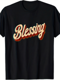 Men's T-Shirt Blessing Retro Shadowed Typography On Black Short Sleeve T Shirt
