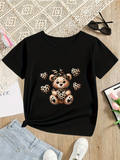 Men's T-Shirt Playful Leopard Pattern Brown Teddy Bear Surrounded By Floating Hearts