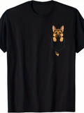 Men's T-Shirt Playful German Shepherd Peeking From Small Pocket On Black T Shirt