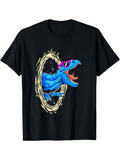 Men's T-Shirt Retro Blue Dinosaur With Neon Sunglasses Emerging From Glowing Portal