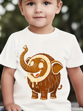 Men's T-Shirt Playful Cartoon Elephant With Creamy Brown Texture Smiling Animal Character