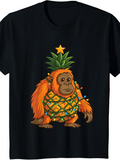Men's T-Shirt Festive Orangutan With Pineapple Suit Wrapped With Christmas Lights