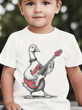 Men's T-Shirt Playful White Feathers With Red Electric Guitar Standing Duck