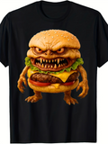 Men's T-Shirt Fierce Monster Burger With Cheese Lettuce And Angry Expression