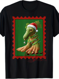 Men's T-Shirt Holiday Reindeer With Santa Hat Garland And Ornament Dinosaur