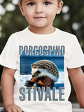 Men's T-Shirt Spiky Fur Among Brown Leather Boots Hedgehog