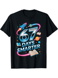 Men's T-Shirt 67 Days Smarter Neon Swirl With Books Planets And Colorful Rocket