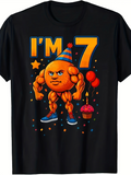 Men's T-Shirt Im Seven Birthday Party Balloons With Cupcake And Strong Orange