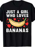 Men's T-Shirt Just A Girl Who Loves Bananas Surrounded By Cartoon Red Hearts And Yellow Banana