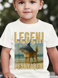 Men's T-Shirt Elegant Beach Scene With Shark Head On Golden Brown Dog Body