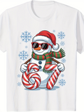 Men's T-Shirt Cool Snowman With Red Santa Hat And Snowflake Surrounded Holiday Candy