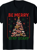 Men's T-Shirt Be Merry Stay Scary Festive Christmas Tree With Cookies And Bats
