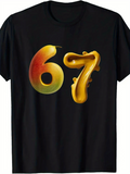 Men's T-Shirt Gradient Fruit Style Numbers On Smooth Black Fabric T Shirt