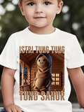 Men's T-Shirt Brown Wooden Cabin With Cute Smiling Cartoon Plush Doll
