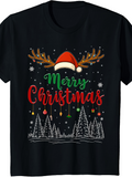 Men's T-Shirt Merry Christmas Snowy Pine Trees With Festive Ornaments And Santa Hat