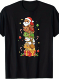 Men's T-Shirt Festive Stack Of Cute Animals Wearing Christmas Hats