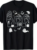 Men's T-Shirt Spooky Hands With Witch Hat Surrounded By Ghosts And Bats Halloween