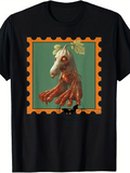 Men's T-Shirt Whimsical Surreal Mandrake Root Creature Among Leafy Stamp Border