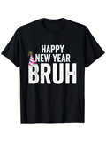 Men's T-Shirt Happy New Year Bruh Festive Hat Holiday Party Black T Shirt