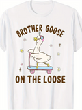 Men's T-Shirt Brother Goose On The Loose Playful Cartoon Goose Riding Scooter
