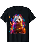 Men's T-Shirt Playful Festive Ferret With Colorful Lights Wrapped Around Fur
