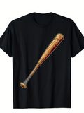 Men's T-Shirt Hand Drawn Wooden Pattern With Shaded Highlights On Baseball Bat