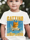 Men's T-Shirt Sunny Sky With Flying Cat Head Airplane