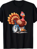 Men's T-Shirt Bright Feathers Sitting In Wheelchair With Cartoon Style Turkey