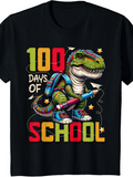 Men's T-Shirt One Hundred Days Of School Colorful Backpack Wearing Dinosaur