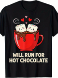 Men's T-Shirt Will Run For Hot Chocolate Happy Marshmallows Snuggling In Red Mug
