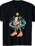 Men's T-Shirt Whimsical Cow With Christmas Lights Wrapped Around Cartoon Cow
