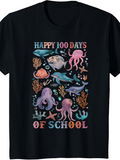 Men's T-Shirt Happy Days With Colorful Ocean Creatures Swimming Among Seaweed Octopus