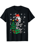 Men's T-Shirt Cartoon Skeleton With Santa Hat Sitting Among Christmas Tree And Presents