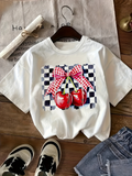 Men's T-Shirt Checkered Pattern With Red Cherries And Gingham Bow Fruit