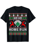 Men's T-Shirt Ho Ho Home Run Playful Christmas Pattern With Reindeer Baseball Diamond