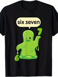 Men's T-Shirt Six Seven Green Cartoon Monster With Numbers On Blob