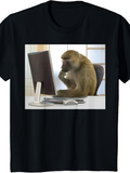 Men's T-Shirt Curious Baboon Sitting At Office Desk Using Computer