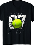 Men's T-Shirt Broken Glass Collision Effect With Green Tennis Ball And Bold Numbers