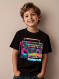 Men's T-Shirt Vibrant Neon Colors With Reflections Highlighting A Classic Retro Boombox