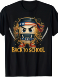 Men's T-Shirt Back To School Armed With Pencils Flags Stars Swords Cartoon Character