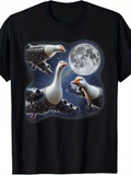 Men's T-Shirt Majestic Full Moon Shining Over Three Geese In Night Sky