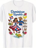 Men's T-Shirt Dominican Republic Dancing Couple With Tropical Fruits Local Landmarks And Sea Turtles