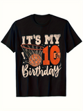 Men's T-Shirt Its My 10 Birthday Basketball Net With Flying Hoop And Ball Design
