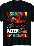 Men's T-Shirt I Crushed 100 Days Of School With Colorful Flames Monster Truck
