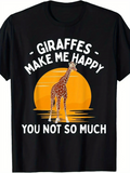 Men's T-Shirt Giraffes Make Me Happy With A Golden Sunset And Standing Giraffe