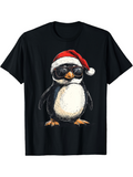 Men's T-Shirt Cool Christmas Penguin With Sunglasses Wearing Santa Hat
